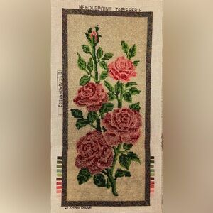 🌸 Fully Beaded Floral Needlepoint Tapestry Canvas